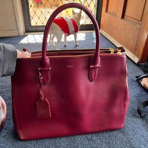 LAUREN RALPH LAUREN LEATHER NEWBURY DOUBLE ZIP SATCHEL